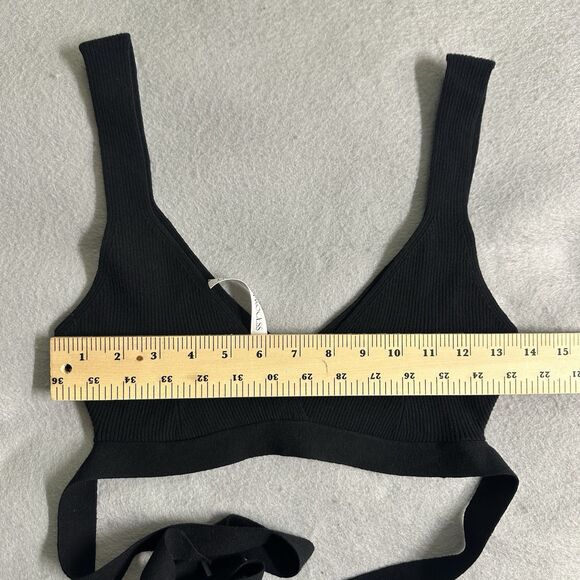 Live The Process Crop Top Women Small Theda Black Ribbed Knit Tie Detail Stretch - Picture 9 of 12